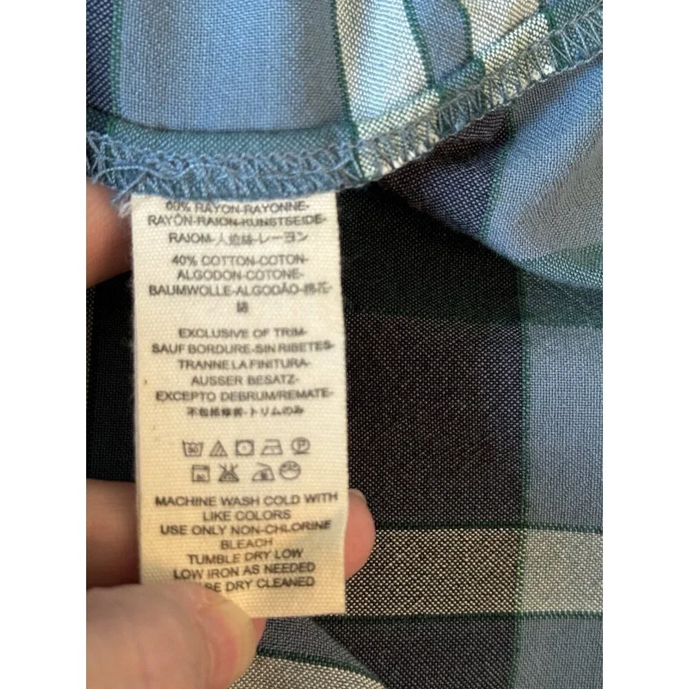 Free People Loveland Blue Plaid Top Sz Small Button Up Frayed Hem Boho Country